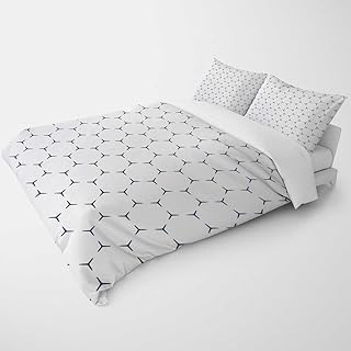 YANFENQI Twin Size Flannel Duvet Covers Light Color Geometry Lattice Line Modern Cottage Core Bedding for Kids Teens Adults (Twin,68