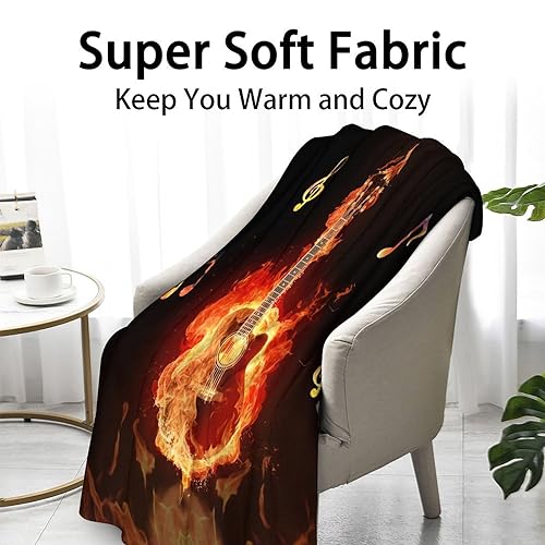 Mercuryelf Guitar Throw Blanket - Soft, Fuzzy & Warm - 40x50 Inches Flannel Blankets for Travel, Office - Black Flame Cool Throws Gift for Girls, Boys