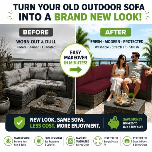 Image of 12 Pcs Outdoor Cushion Covers, Patio Sofa Cushion Covers Replacement