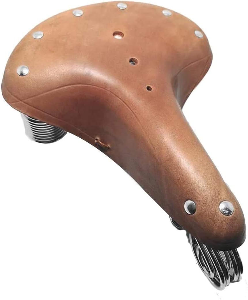 UNISTRENGH Vintage Leather Bike Saddle - City Bike Seat With Upgrade 4 Springs, Clamp and Rivet - Spring-Loaded Touring Saddle