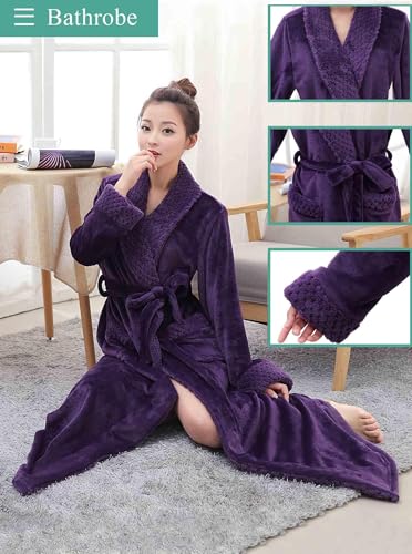 Image of Artfasion Womens Long Fleece Robe - Warm Soft Floor Length Flannel Bathrobes for Winter Thicker Long House Coat with Pockets