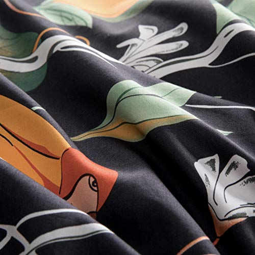 Eikei Modern Vintage Retro Mod Print Bedding Egyptian Cotton Duvet Cover Set Minimalist Chic Botanical Design Asian Zen Style Reversible Pattern In Full Queen Or King Size (King, Dark Mist) #TOP4