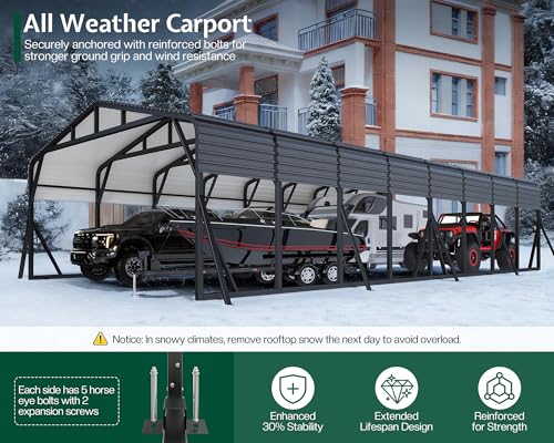 Image of Jocisland 20x40 FT Heavy Duty Metal Carport for Multiple Vehicles, All-Weather Car Canopy with Galvanized Steel Roof & Reinforced Base, Car Port for Bass Boats, Full-Sized Pickups and Tractors