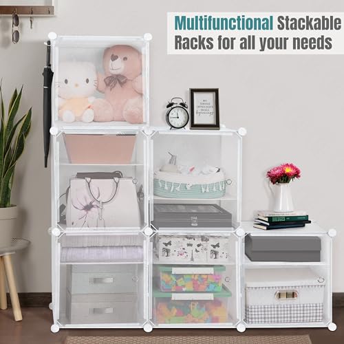 Image of ABOUT SPACE Shoe Rack for Home with Door - 36 Pair DIY Slipper Stand with Hanger, 4 Cube Expandable Shelves Closed Shoes Rack for Home Men, Women Heels Boots Flip-Flops (White-L 80 x B 30 x H 90 cm)