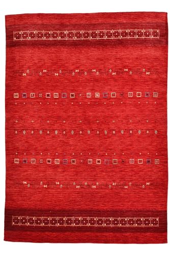 Theko | Gabbeh Orientteppich handgeknüpft 100% Schurwolle | Woll- + Rugmarksiegel | Rot | 90x160 cm...