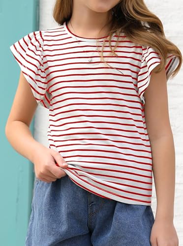 Image of Girls' Summer Shirts Cute Tops Ruffle Sleeve Crew Neck Casual Tees