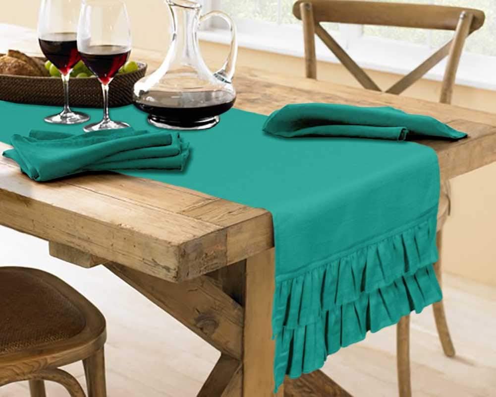 Green Home Decor Solid Kitchen Table Decor Home Double Frill Table Runner-14 x 108 Inch