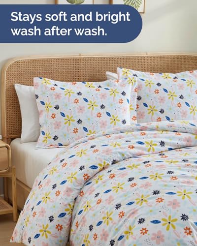 Image of Duvet Cover Twin /TXL Size Set - Extra Soft Floral Duvet Cover 68 x 90 with 1 Pillow Sham - Comfy, Breathable Bedding Set - Hotel Luxury & Fade Free with Zipper Closures & Ties - Sunshine Floral