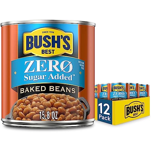Bush's Best 15.8 Oz Canned Zero Sugar Baked Beans, Source Of Plant Based Protein And Fiber, Low Fat, Gluten Free, (Pack Of 12)