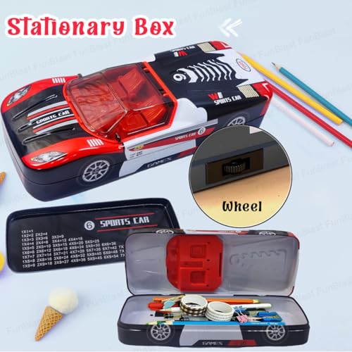 Image of FunBlast Metal Car Pencil Box for Kids, Double Layer Metal Pencil Case for Kids Boys, Stationery Organizer Box, Pen & Pencil Box for School Students, Return Gifts for Children (Color May Vary)