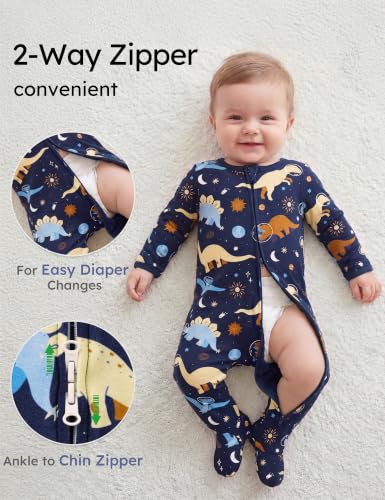 Image of Yoofoss Baby Pajamas 100% Organic Cotton Baby Sleepers for Newborn 0-3 3-6 6-9 Months Boys Girl Clothes 3pcs Footed PJs