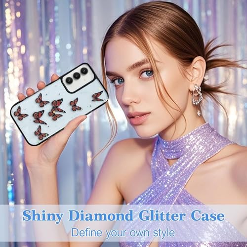 Image of VONZEE for Samsung Galaxy S25 FE 5G Clear Glitter Butterfly Case, Cute Bling Sparkle Shiny Soft Silicone TPU Bumper Shockproof Women Girls Slim Protective Phone Cover for Galaxy S25 FE 5G, Black