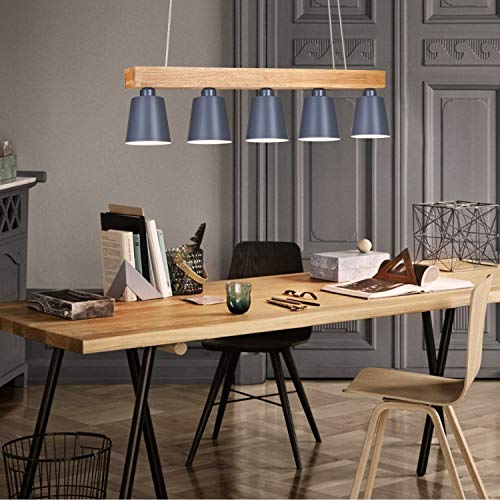 Preisvergleich Produktbild ZMH Pendelleuchte Hängeleuchte esstisch 5-Flammig Pendellampe Holz und Metall Hängeleuchte Hängelampe retro E27 Leuchtmittel für Esszimmer (Grau) [limitierte Auflage]