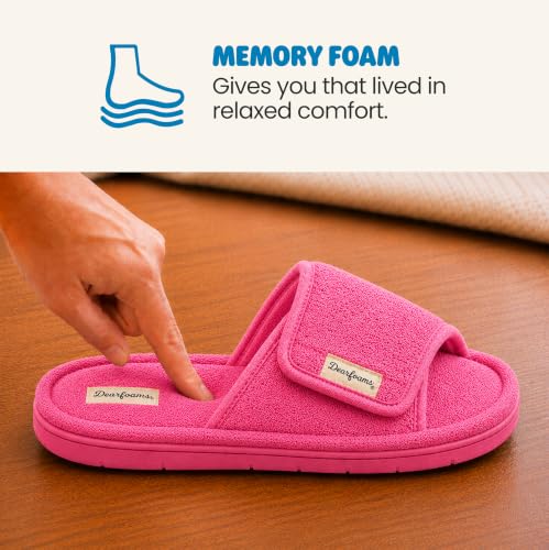 Image of Dearfoams Mickey Adjustable Terry Slide, Memory Foam Washable Open Toe Indoor Summer House Slippers