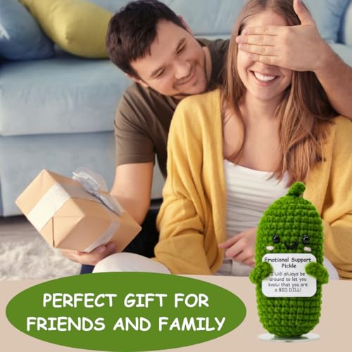 Image of Emotional Support Pickle Plush with Stand, Positive Pickle Crochet Gift, Funny Stuffed Pickle, Handmade Encouragement Desk Decor, Cute Support Gift for Friends Coworkers Mom