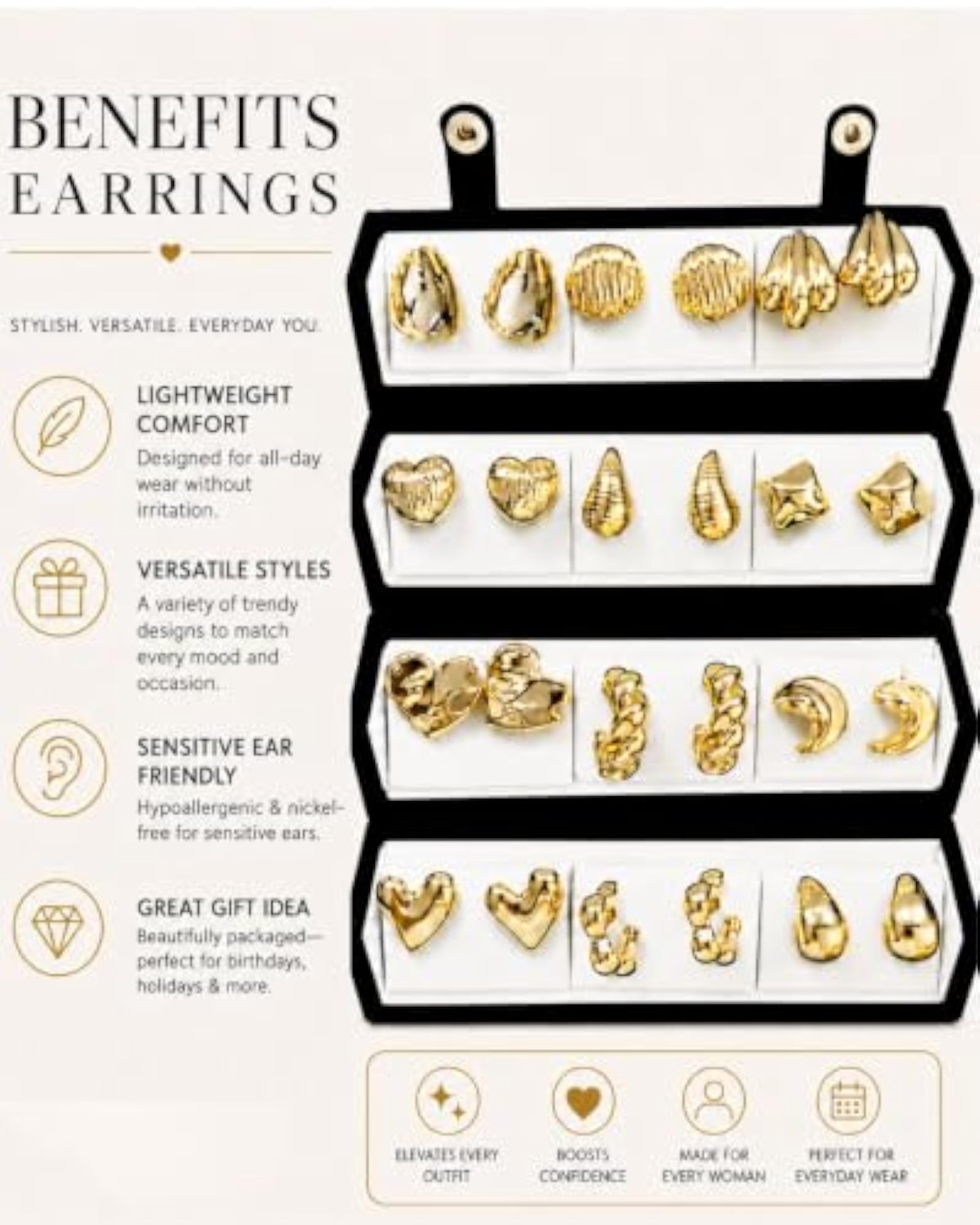Gold Plated Earrings Combo Set for Women & Girls, 12 Pcs