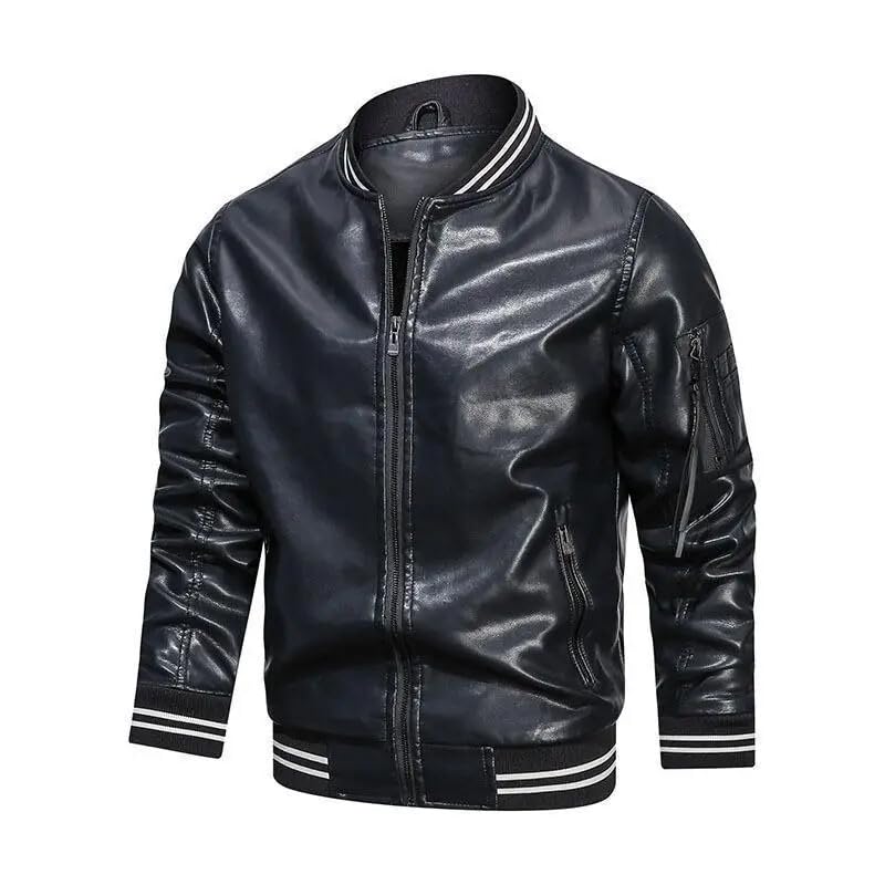 Veste en cuir PU bleu pour homme veste de mi-saison coupe-vent