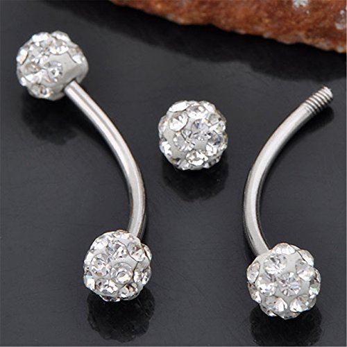 Jovivi 16G Stainless Steel Clear Cz Rhinestone Screw Ball Curved Bar Eyebrow Ring Barbell Body Piercing Bar Length 10Mm 3/8" #TOP2