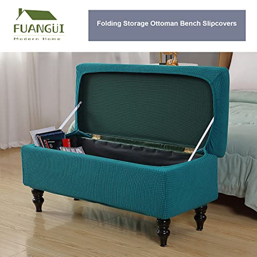 Image of FUANGUI Ottoman Cover Slipcovers Rectangular Printed Folding Stretch Storage Bench Footrest Sofa Stool Covers Footstool Protector Cover with Elastic Bottom, Removable Washable,Medium