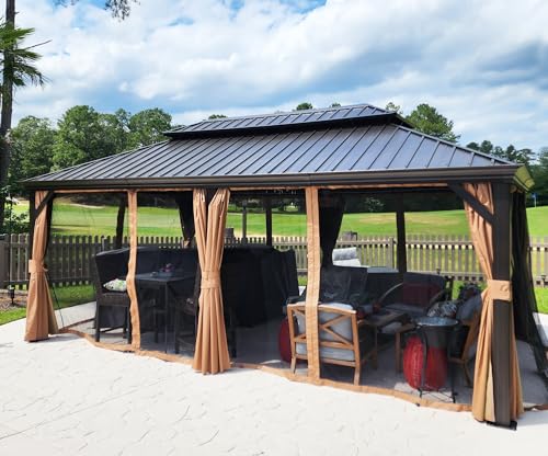 PURPLE LEAF 12' X 20' Outdoor Galvanized Steel Hardtop Double Roof Permanent Gazebo Canopy Aluminum...