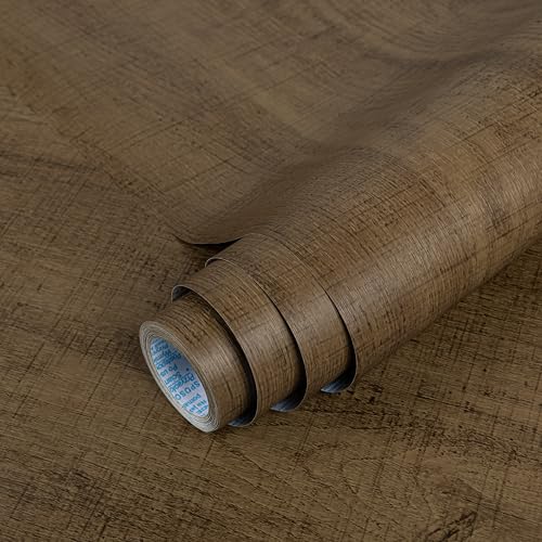 TANONE Walnut Wood Grain Contact Paper, Peel and Stick Wallpaper Easy to Install Self-Adhesive Decorative Vinyl Wallpaper, Waterproof & Durable for Furniture Covering 17.5'' X 78.7'' Coffee