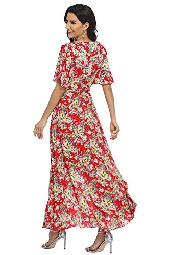 Image of VintageClothing Women's Wrap V Neck Floral Summer Dresses High Low Maxi Casual