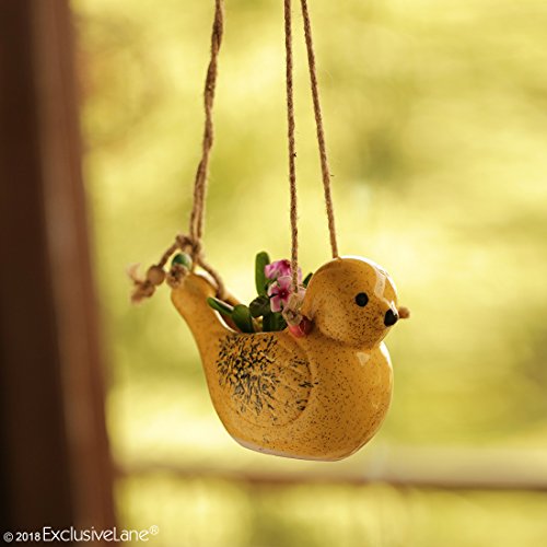 Image of ExclusiveLane Ceramic Balcony Decorative Hanging Cum Garden Decor Hanging Planter (Yellow) (El-021-015), 1 Piece