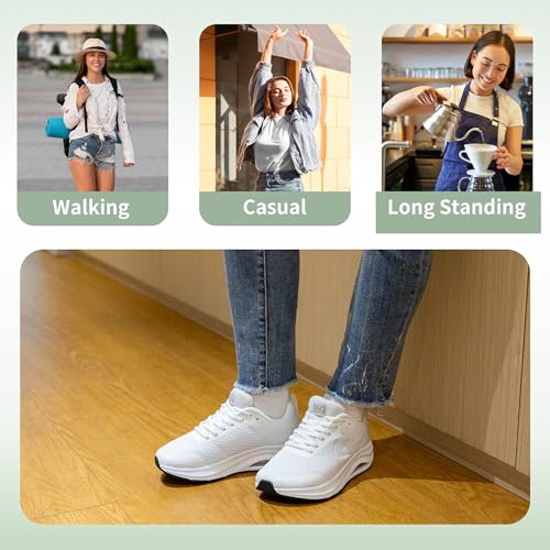 Image of Womens Wide Toe Box Walking Shoes with Arch Support Tennis Orthotic Sneakers Wide Width Shoes for Plantar Fasciitis Pain Relief White US 7.5