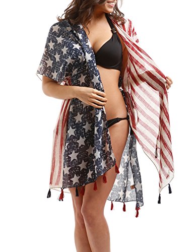 Women's Summer American Flag Beach Cover up Poncho Tunic Top Scarf Wrap.2