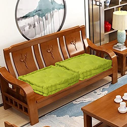 Image of HOME COLORS.IN Cotton Floor Cushion Square Chair Pad Seat Cushion for Living Room, Bedroom, Balcony Seating, Car Seat, Office Chair, Sofa & Meditation - 50x50x10 cm - Lime Green