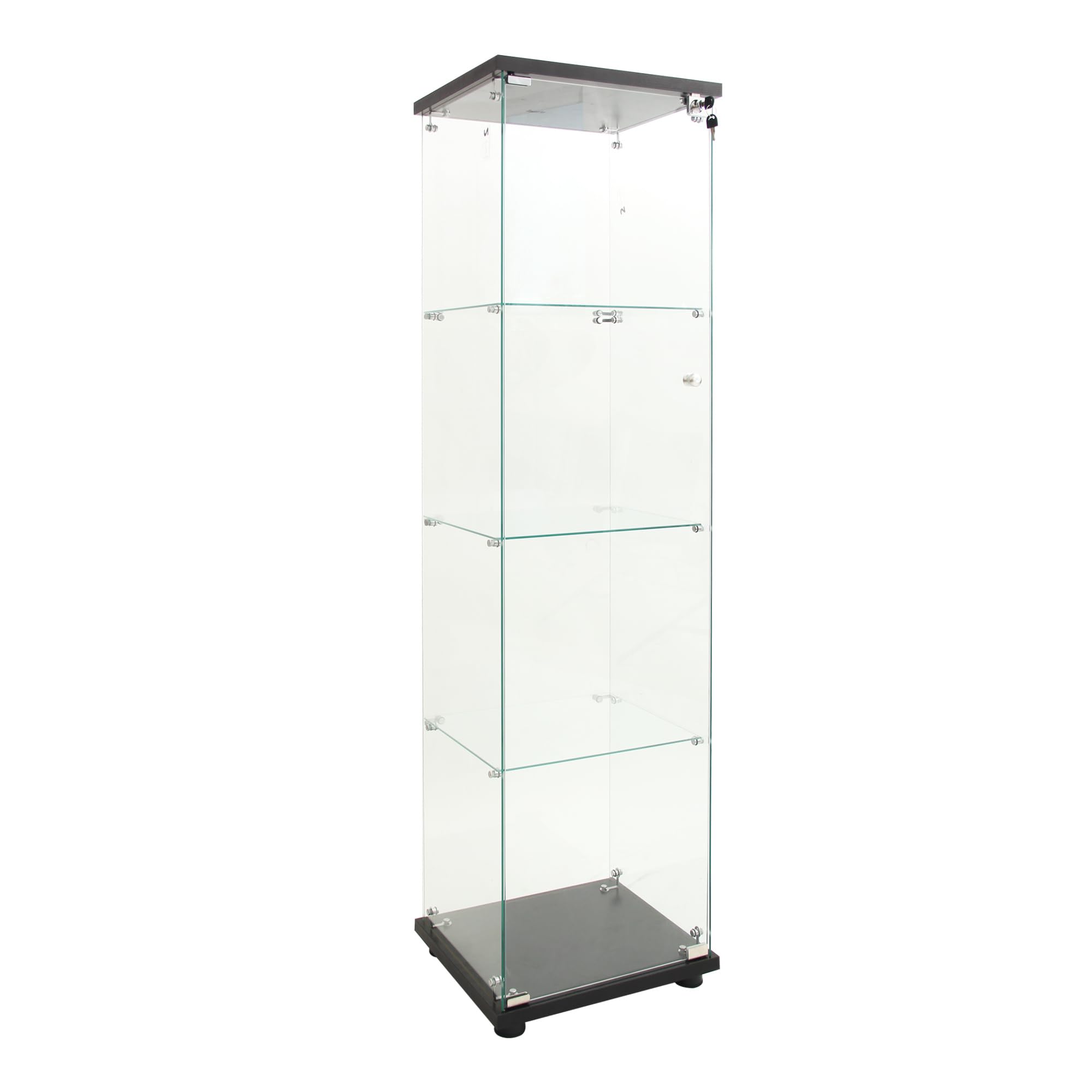 Modern 64.5'' Contemporary 4-Shelf Case Glass Display Cabinet in Clear with Door, Curio Cabinet Collection Display Case, Floor Standing Bookshelf for Living Room Bedroom Home Office-image-24