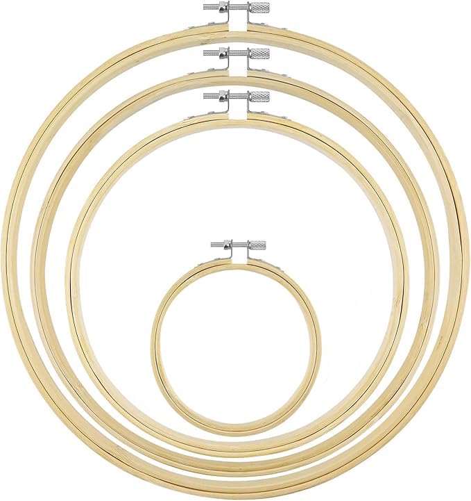 Image of 4 Pieces Embroidery Hoops, Bamboo Frame Circle Cross Stitch Hoop Ring