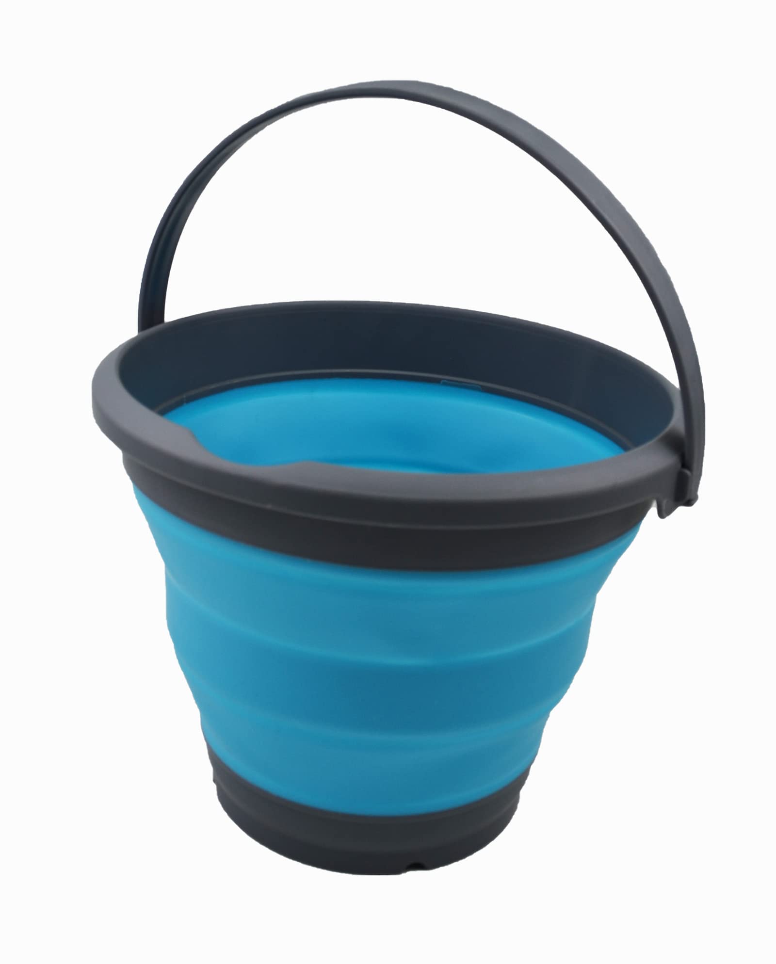 SAMMART Collapsible Bucket (Grey/Ocean Blue, 5.5L - Round)