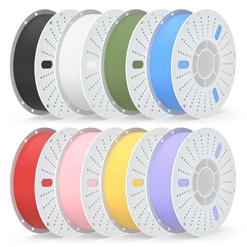 Image of PINBALL 8 KG Matte PLA 3D Printer Filament 1.75mm, Matte Surface Multicolor PLA Filament, Individually Vacuum Packed, 1kg Spool, 8 Rolls, Black+White+Red+Yellow+Blue+Green+Purple+Pink