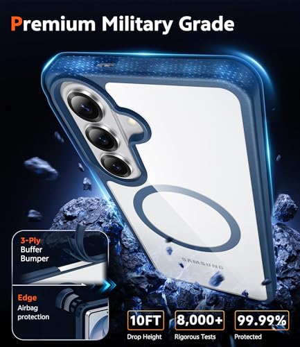Image of FNTCASE for Samsung Galaxy S26-Plus Case: Clear Magnetic Phone Cases with Screen Protector Compatible with Magsafe Slim Anti Yellowing Shockproof Protective Transparent Cover (Blue Magnetic)