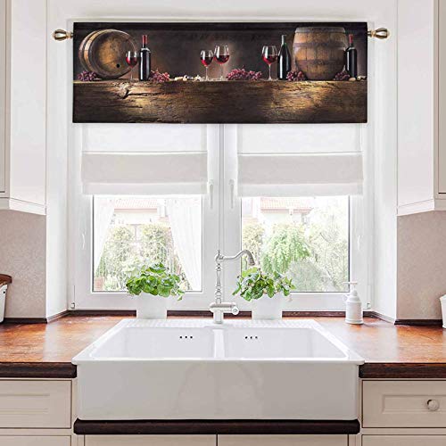 Kitchen Curtain Valance Winery Decor Red Wine Barrels Bottles Glasses Grapes On A Anti 1 Panel 36" X 18" Thermal Insulated Blackout Valance Curtains #TOP2