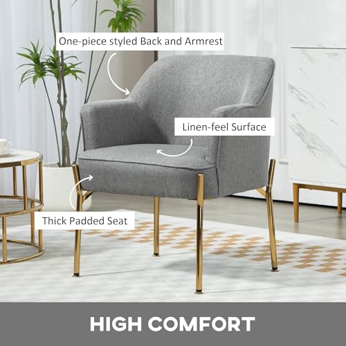 HOMCOM Fabric Accent Chair, Armchair, Modern Living Room Chair with Gold Metal Legs and Thick Padding for Bedroom, Grey - Image 5