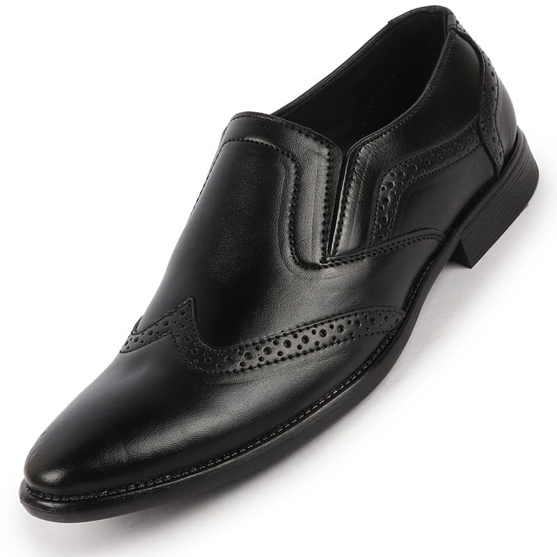 FAUSTO FST FOSMF-2074 BLACK-40 Mens Black Party Formal Office Genuine Leather Brogue Slip On Shoes (6 UK) (B0CN3BB2JP) Amazon Price History, Amazon Price Tracker