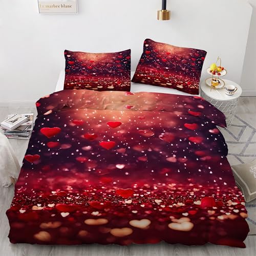 Housse de Couette en Microfibre Douce 200x200 Amour Rouge Haute Densité - 2