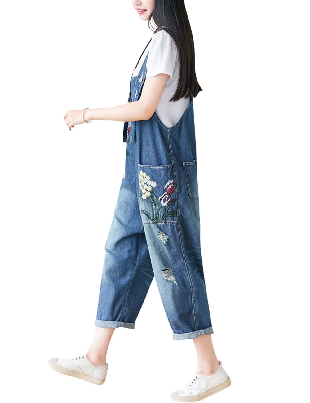 Tuta da donna con cinturino regolabile, tutine larghe in denim, salopette jeans pantaloni