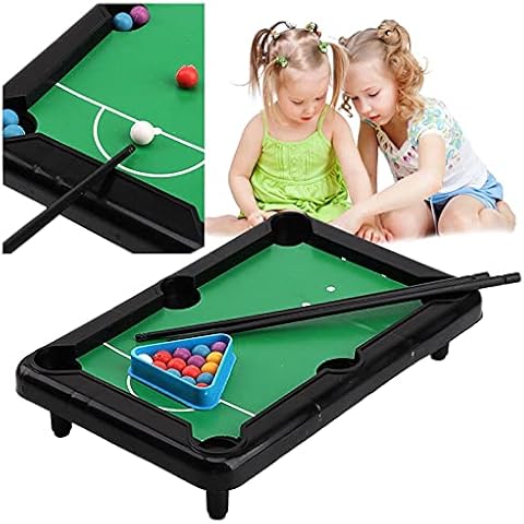 BJYX Mini Pool Table, WakeDay 8.6 Inch Portable Tabletop Billiards Game Set with 15 Balls, 1 Cues and Triangle Rack, Office Home Desk Billiard Games, Family Indoor Rooms Parties, Easy Storage, Black Cover