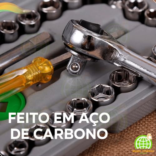 Kit Chave Soquete Catraca Reversível Ferramentas Consertos Carro Bicicletas Bike 40 Peças Mundo Comp