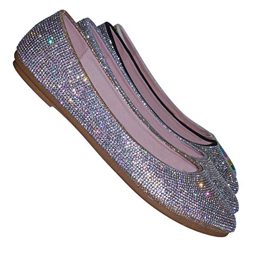 Rhinestone Crystal Embellished Ballet Flats - Round Toe Padded Shoes