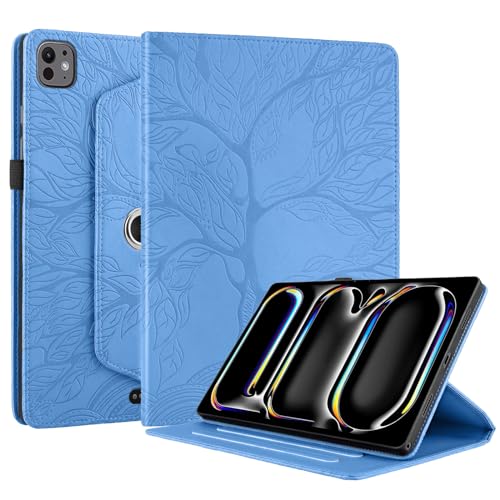 Coque iPad Pro 11 M5 2025 rotative bleue anti-rayures avec veille automatique