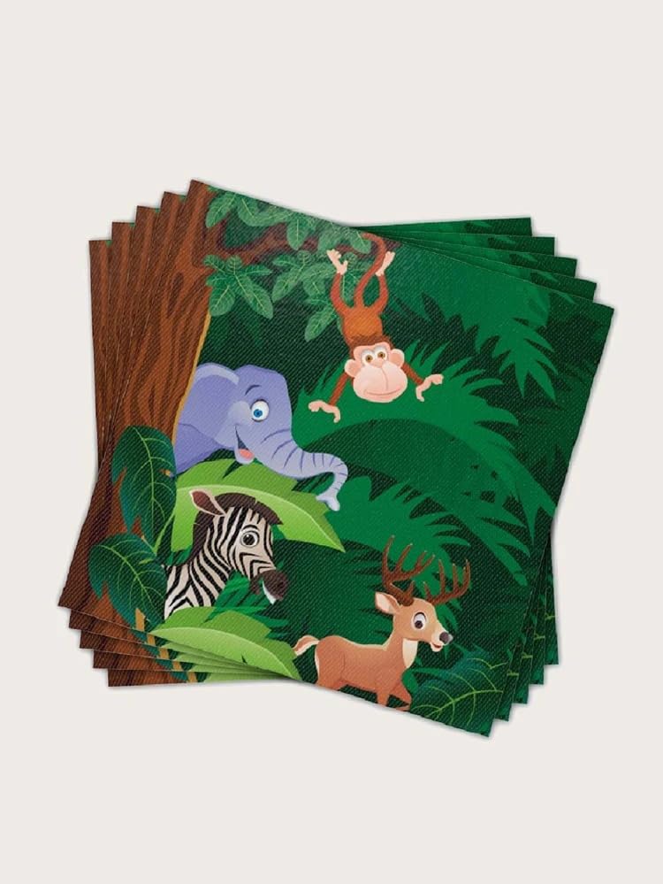 Party Port Animal/Jungle Safari Theme Happy Birthday Tissue Paper Napkins For Birthday & Theme Party Celebrations (Pack of 20) 1