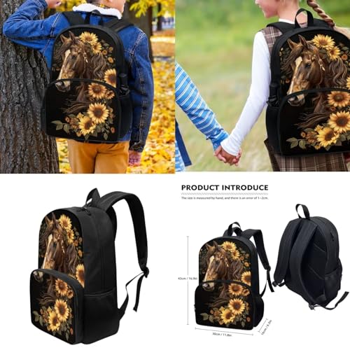 Binienty Sunflower Horse Schoolbag Set with Lunch Bag Pencil Case Cute Animal School Backpack for Kids Boys Girls 3Pcs Children Backpack Preschool Book Bag Casual Daypack for Elementary Students2