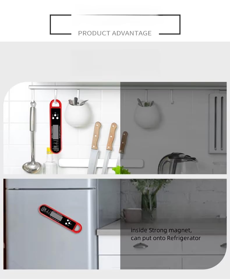 Miniatura 7 de Termómetro digital para carne, a prueba de agua, de lectura instantánea para carne, para parrilla y cocina, termómetro de alimentos para cocina y