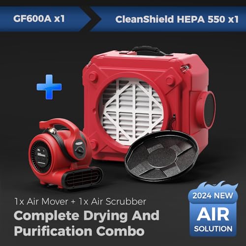 Image of Alorair 2024 New Air Mover Bundle Deal: 600 CFM Air Mover & Stackable 550 CFM Negative Air Scrubber for Indoor Air Quality & Water Damage Restoration (1* GF600A Air Mover, 1*HEPA 550 Air Scrubber)