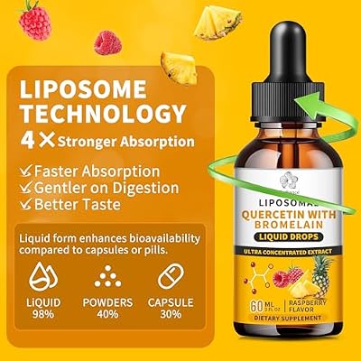 (2 Pack) Liposomal Quercetin with Bromelain Liquid Drops for Kis & Aldult- Higher Absorption, Quercetin Supplements 700mg w. Bromelain Elderberry Zinc Vitamin C for Immune, Heart, Antioxidant Support