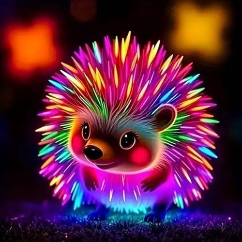 SHICERNHJ 5D Diamond Painting Kits for Adults,Diamond Art Glowing Colored Hedgehog Painting Kits for Adults,DIY Round Drill Art Craft Kits for Home Wall Decor 13.8x13.8inch